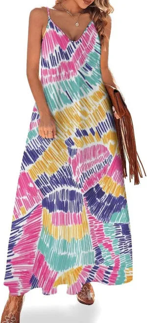 Red Dragon Pattern Women's Casual Maxi Dresses Summer Spaghetti Straps Long Sleeveless Dress Sundress