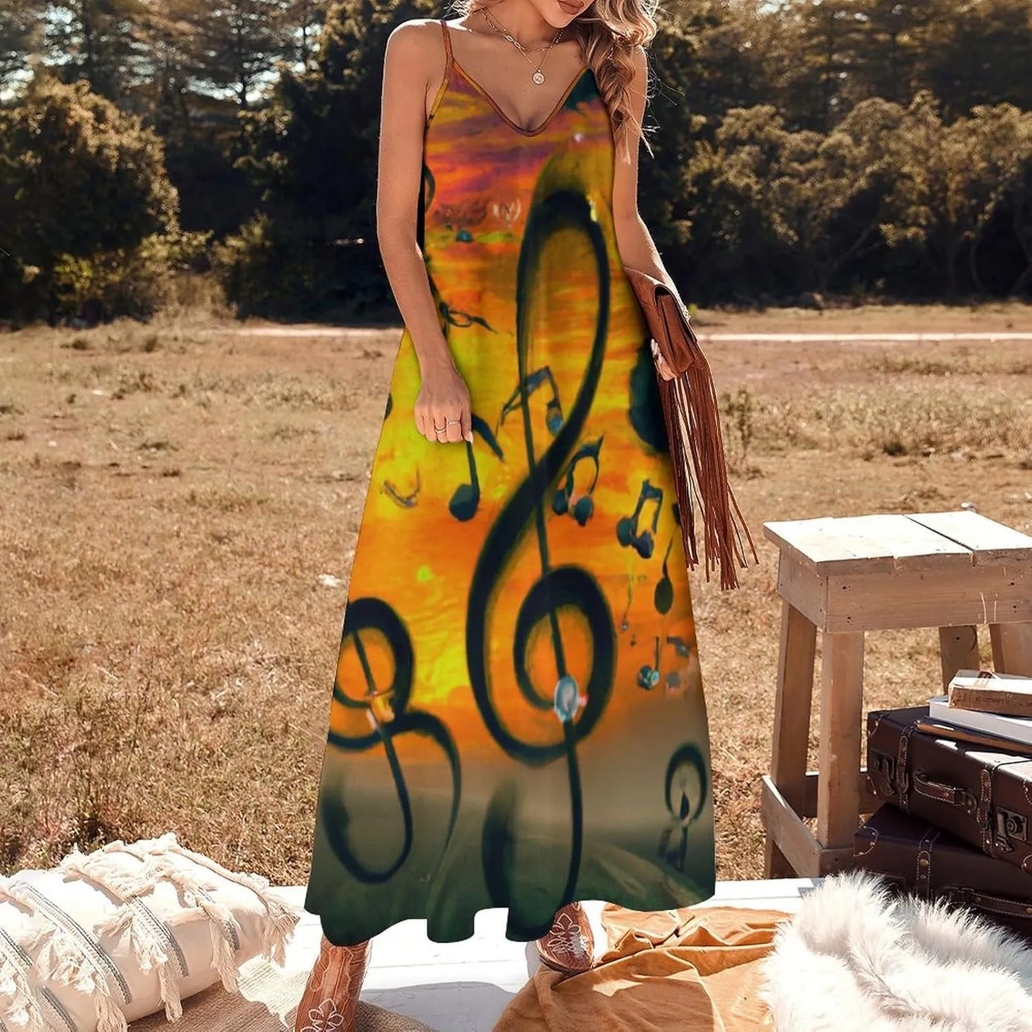 Red Dragon Pattern Women's Casual Maxi Dresses Summer Spaghetti Straps Long Sleeveless Dress Sundress