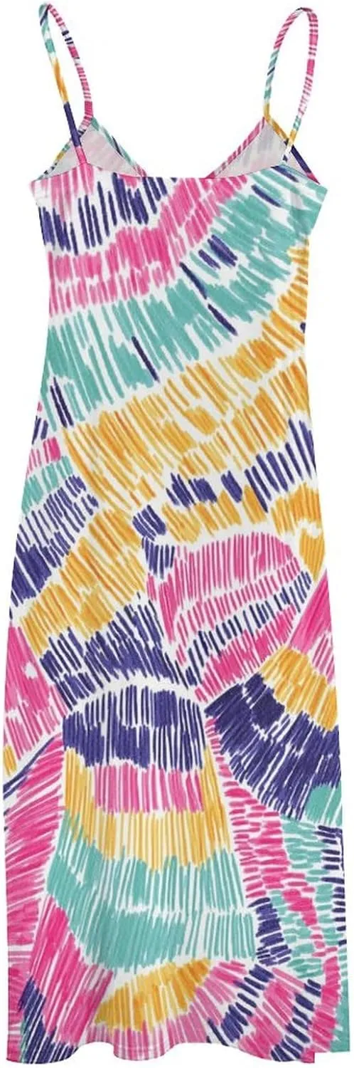 Red Dragon Pattern Women's Casual Maxi Dresses Summer Spaghetti Straps Long Sleeveless Dress Sundress