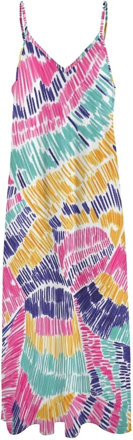 Red Dragon Pattern Women's Casual Maxi Dresses Summer Spaghetti Straps Long Sleeveless Dress Sundress