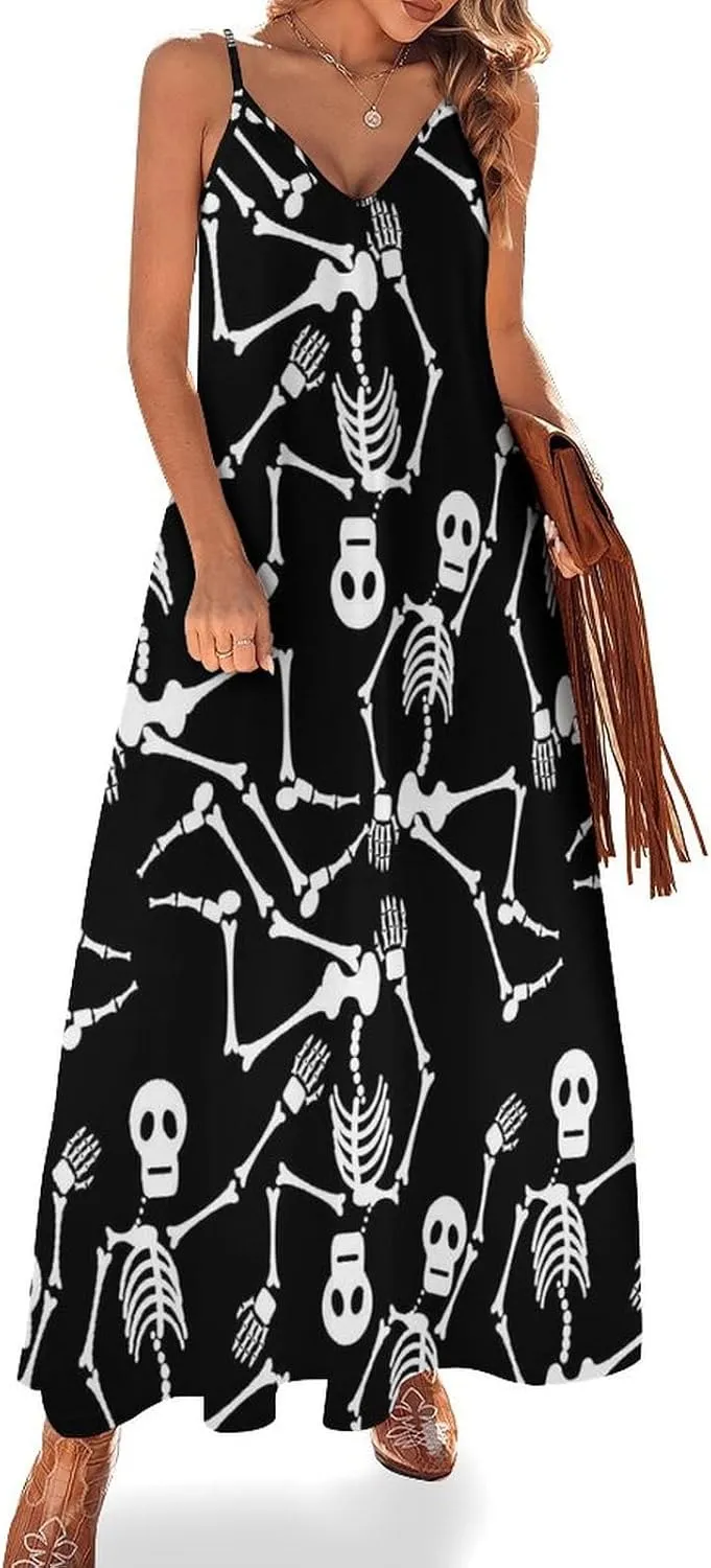 Red Dragon Pattern Women's Casual Maxi Dresses Summer Spaghetti Straps Long Sleeveless Dress Sundress