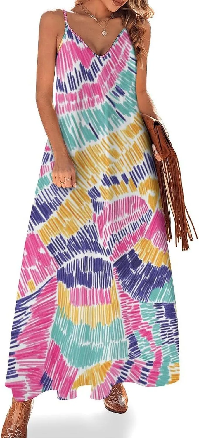 Red Dragon Pattern Women's Casual Maxi Dresses Summer Spaghetti Straps Long Sleeveless Dress Sundress