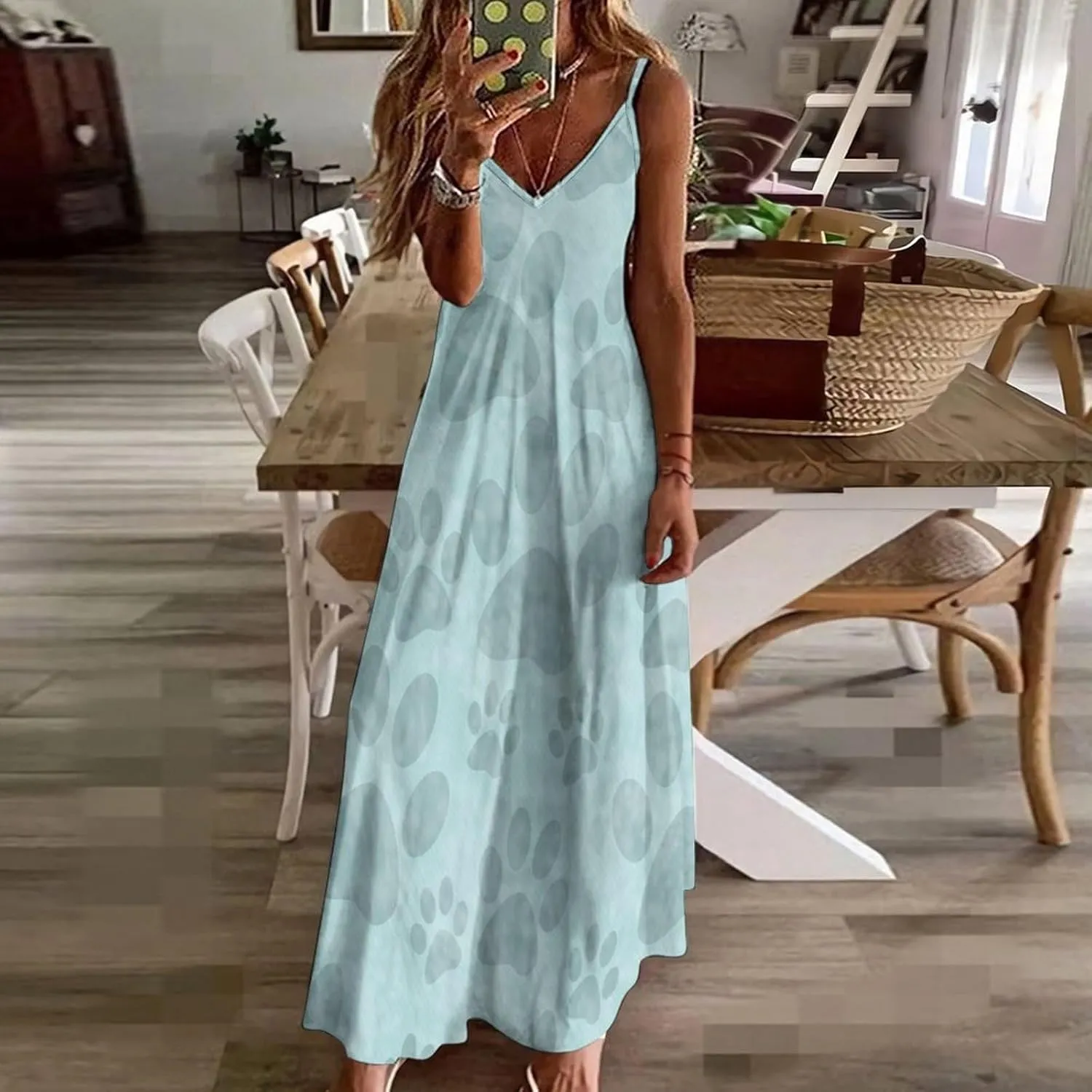 Red Dragon Pattern Women's Casual Maxi Dresses Summer Spaghetti Straps Long Sleeveless Dress Sundress