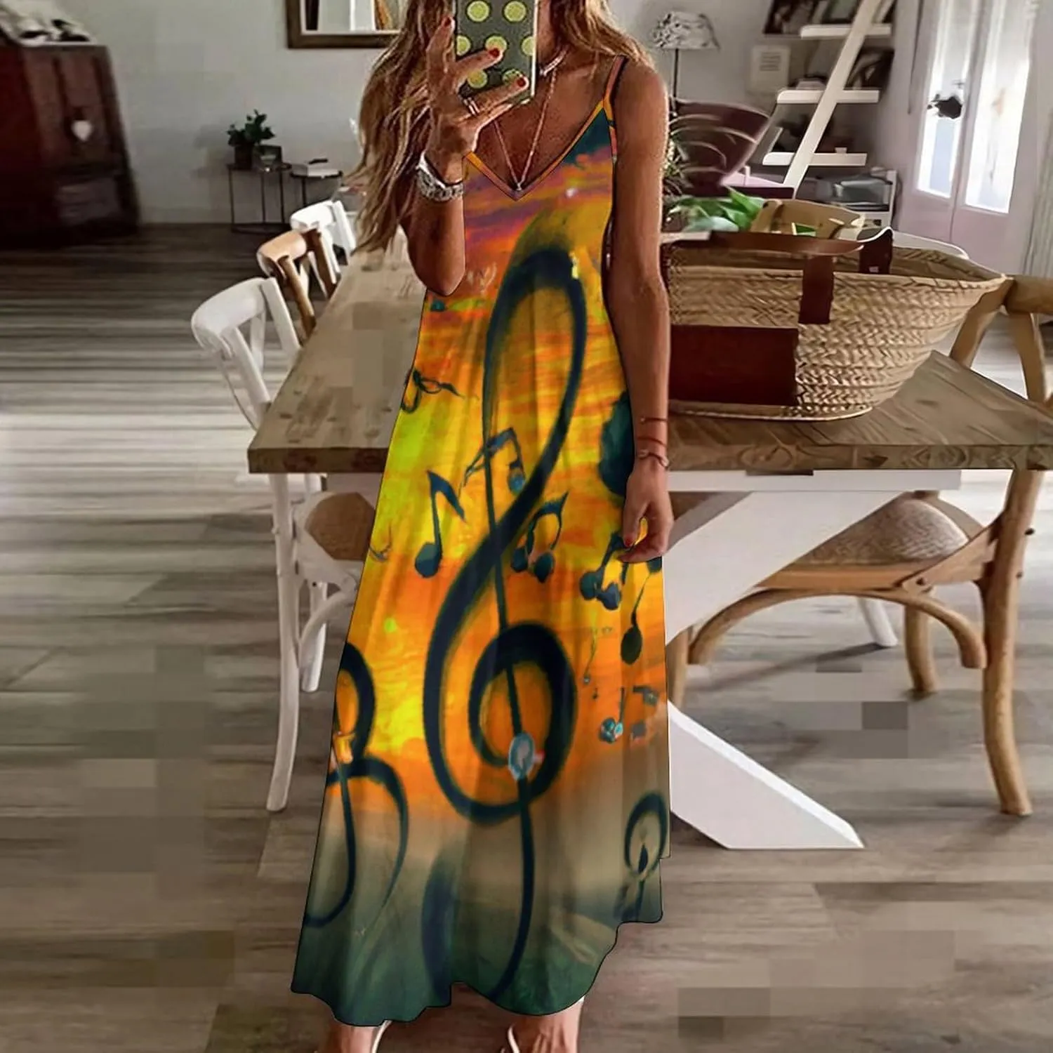 Red Dragon Pattern Women's Casual Maxi Dresses Summer Spaghetti Straps Long Sleeveless Dress Sundress