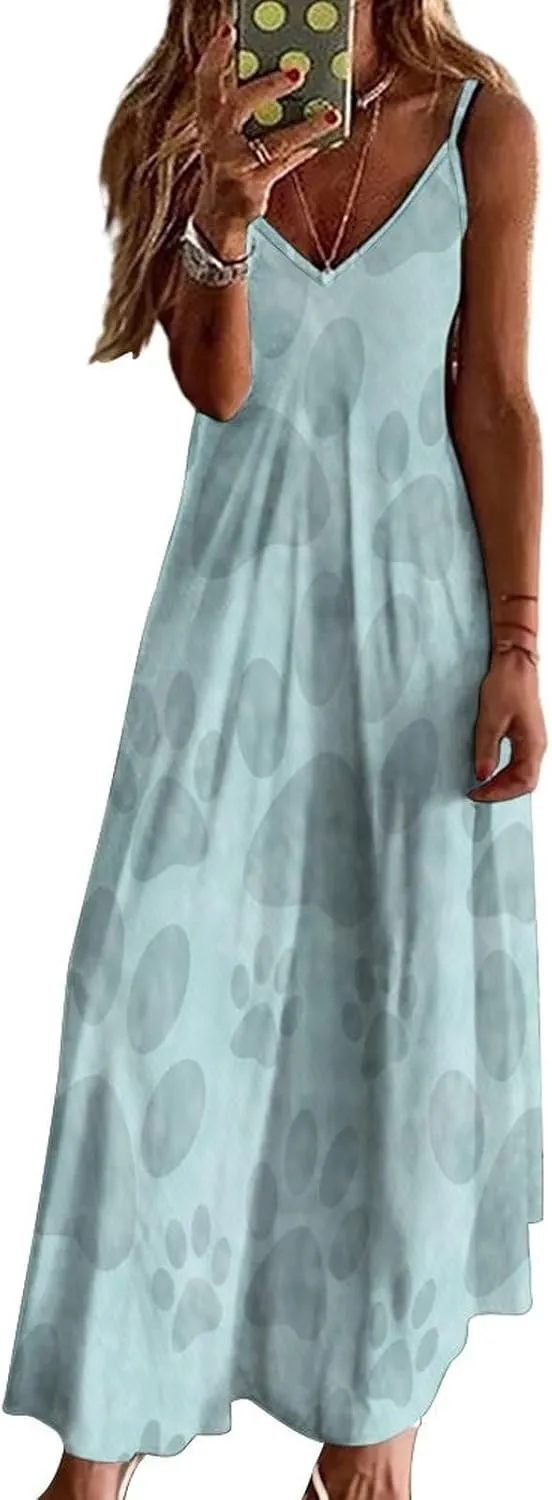 Red Dragon Pattern Women's Casual Maxi Dresses Summer Spaghetti Straps Long Sleeveless Dress Sundress