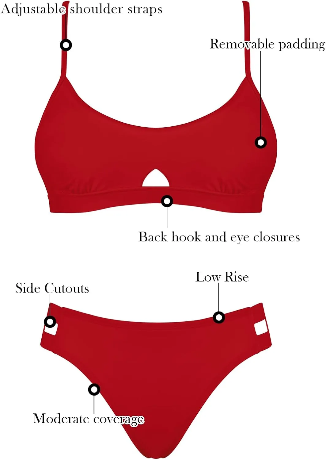 RELLECIGA Low Waisted Bikini Set for Women Scoop Neck Cutout Two Piece Swimsuit