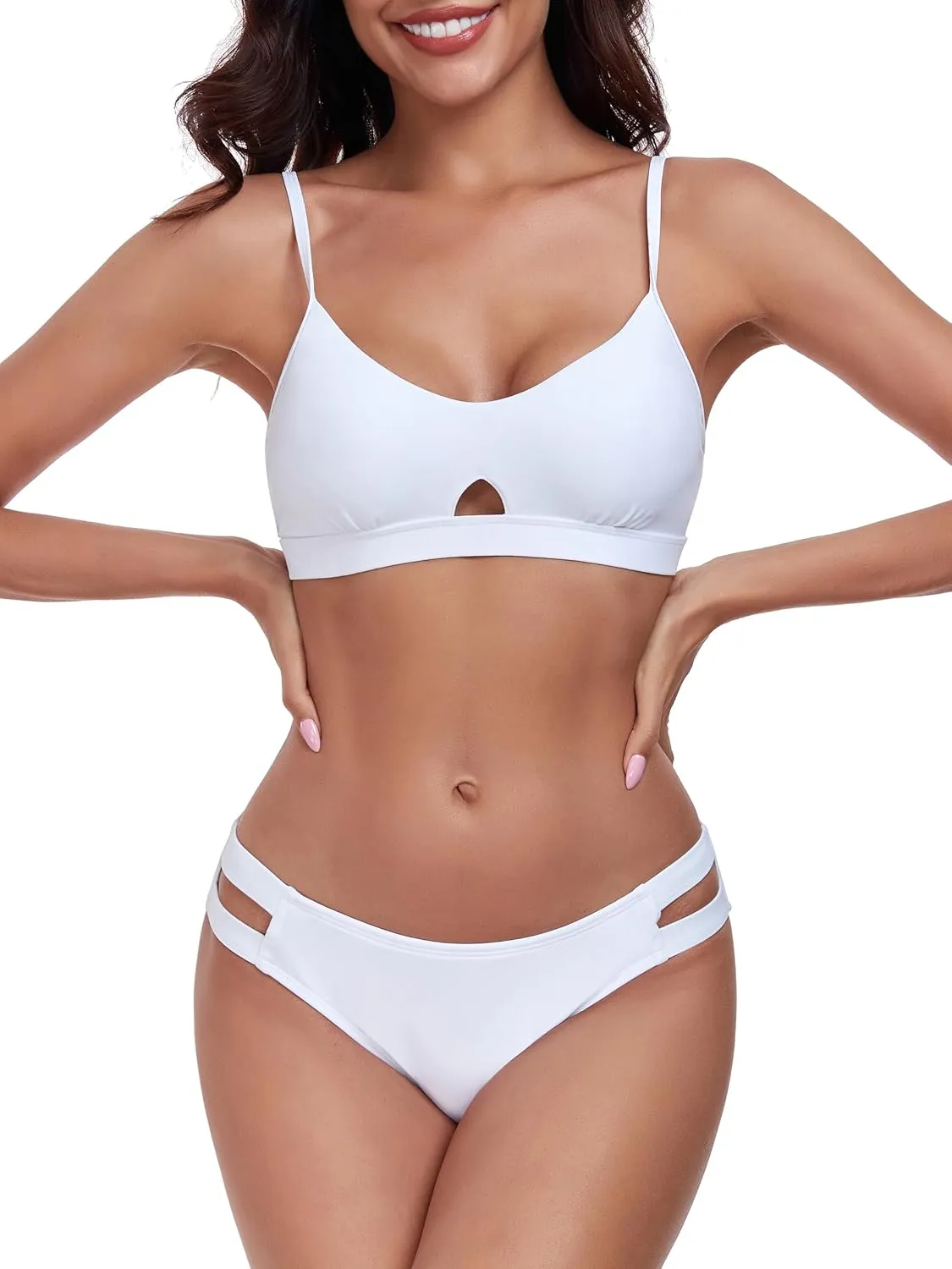 RELLECIGA Low Waisted Bikini Set for Women Scoop Neck Cutout Two Piece Swimsuit
