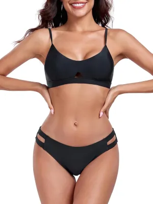 RELLECIGA Low Waisted Bikini Set for Women Scoop Neck Cutout Two Piece Swimsuit