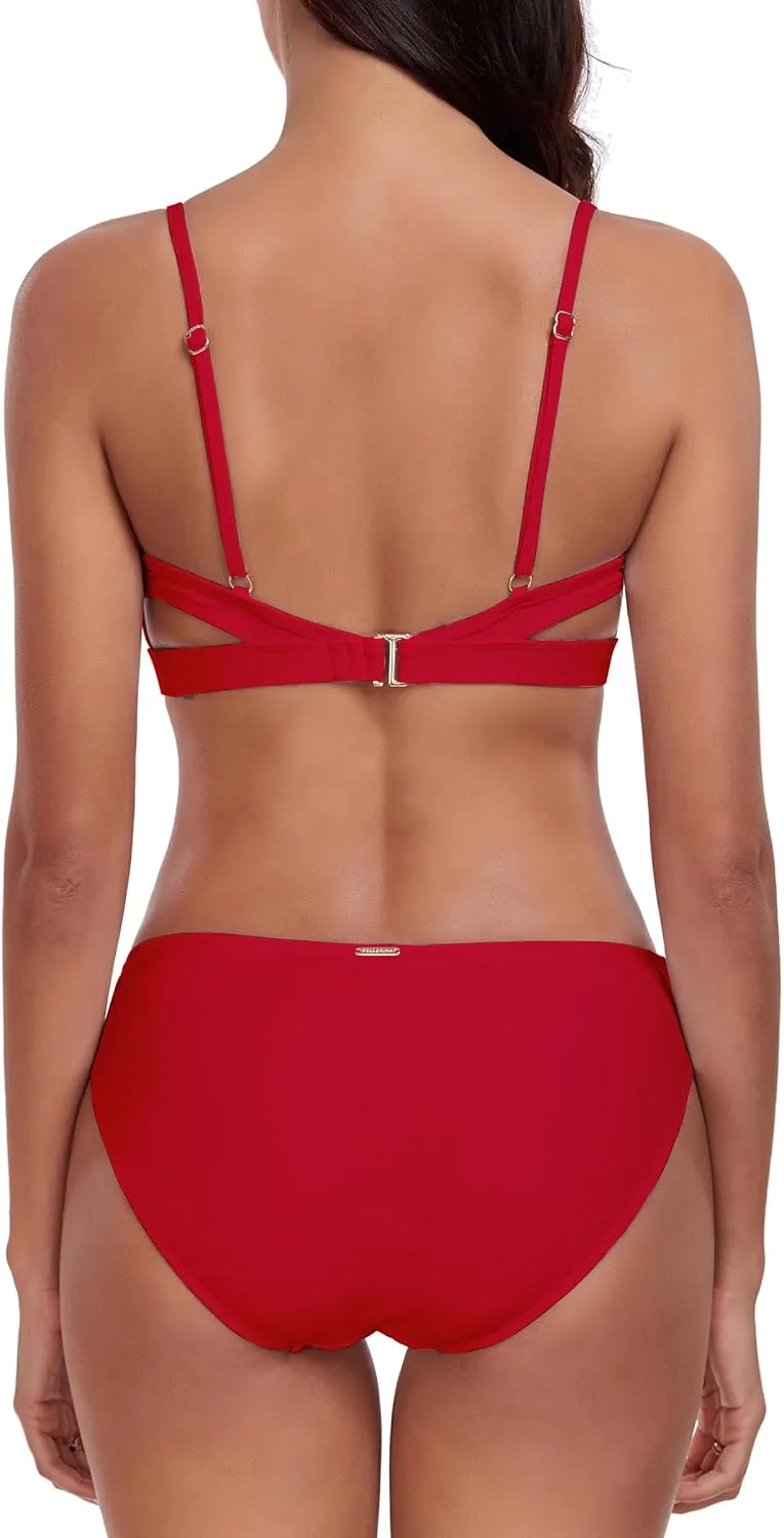 RELLECIGA Low Waisted Bikini Set for Women Scoop Neck Cutout Two Piece Swimsuit