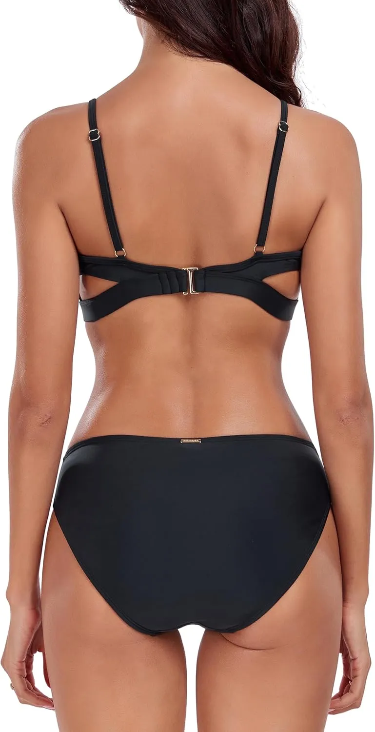 RELLECIGA Low Waisted Bikini Set for Women Scoop Neck Cutout Two Piece Swimsuit