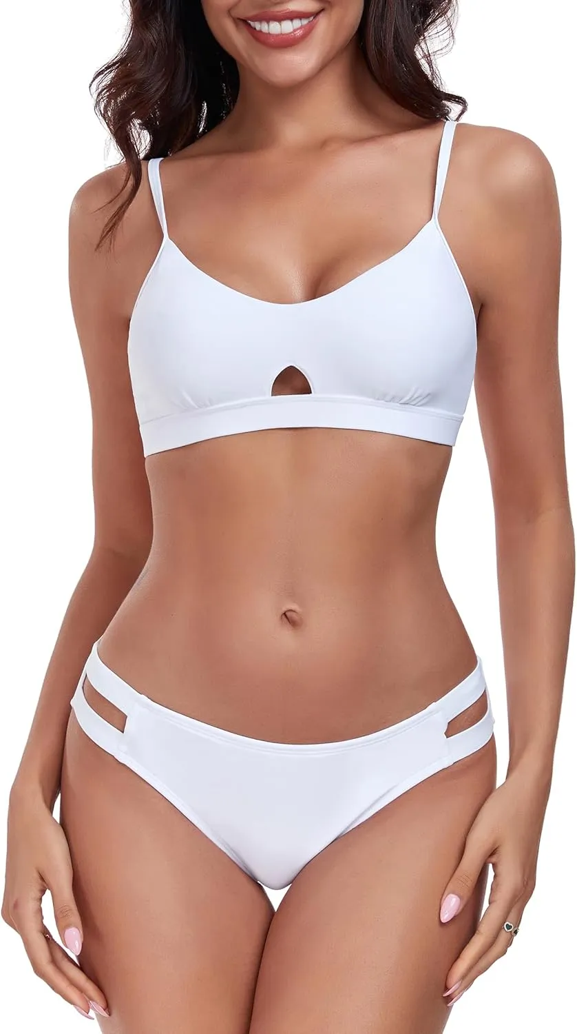 RELLECIGA Low Waisted Bikini Set for Women Scoop Neck Cutout Two Piece Swimsuit