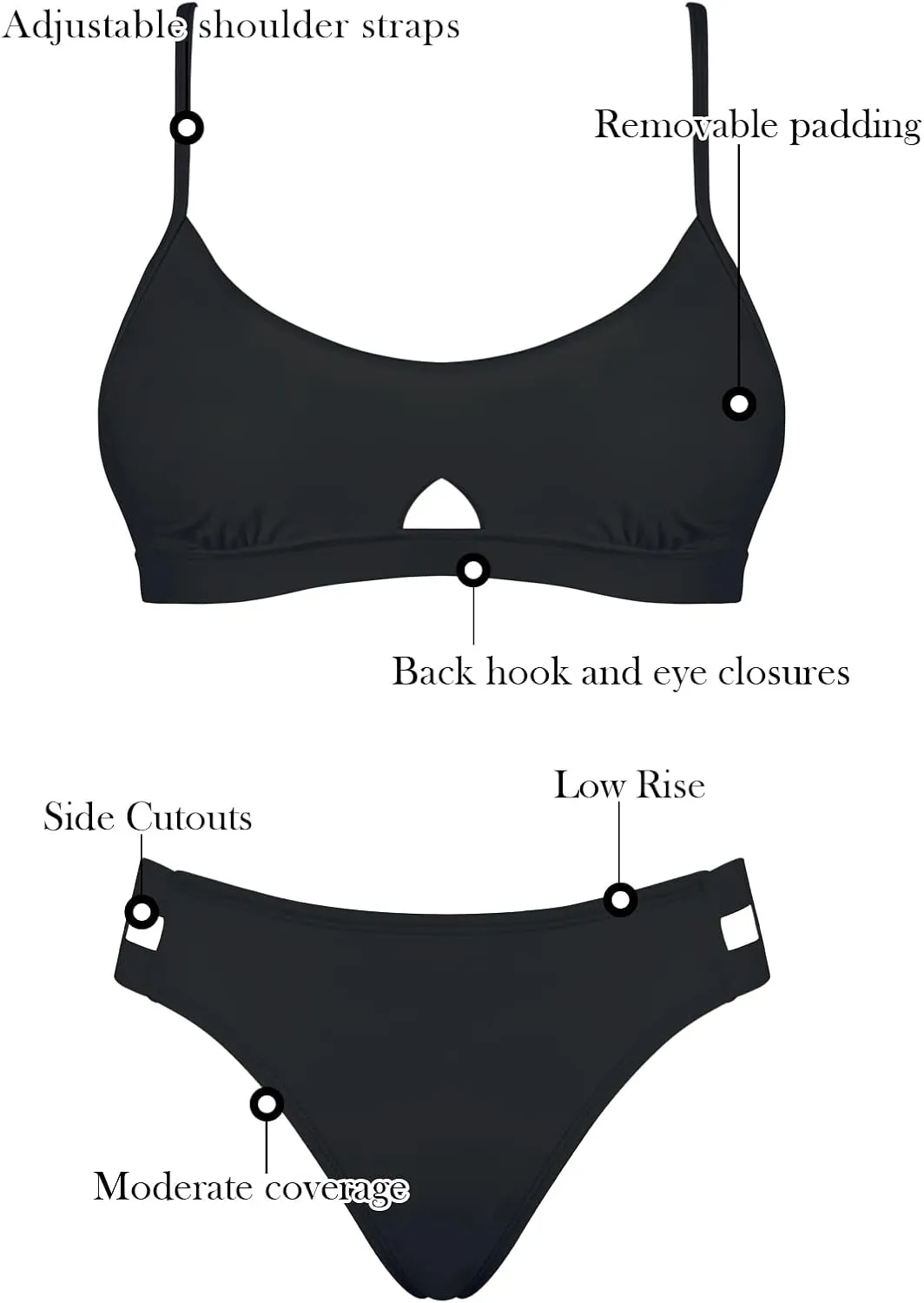RELLECIGA Low Waisted Bikini Set for Women Scoop Neck Cutout Two Piece Swimsuit