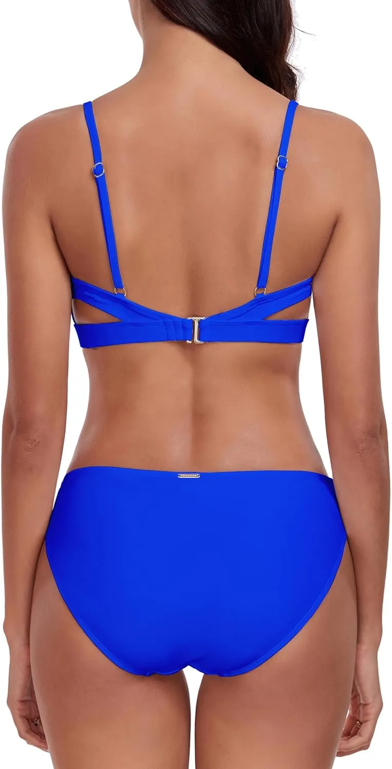 RELLECIGA Low Waisted Bikini Set for Women Scoop Neck Cutout Two Piece Swimsuit