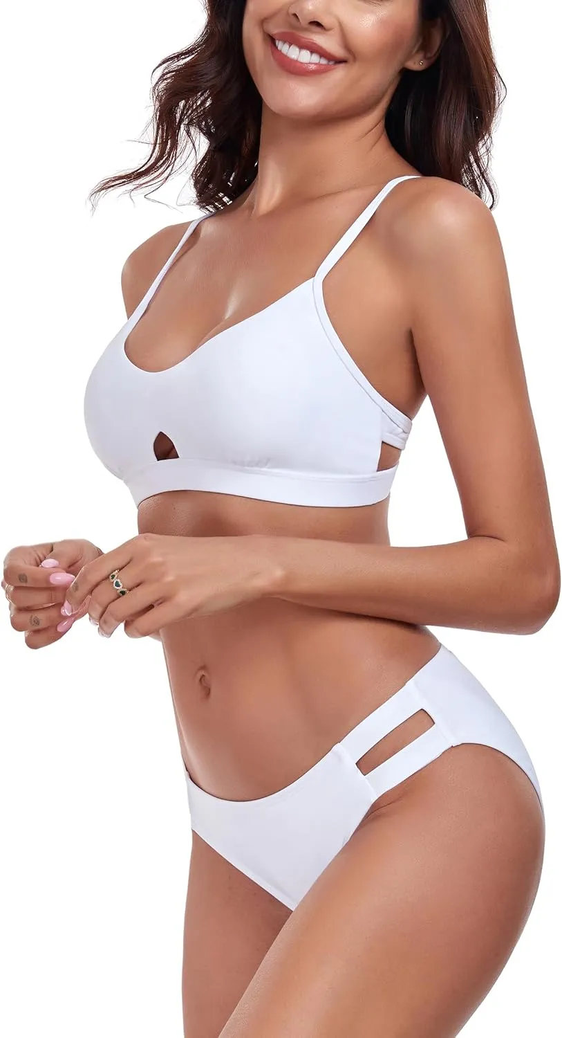 RELLECIGA Low Waisted Bikini Set for Women Scoop Neck Cutout Two Piece Swimsuit