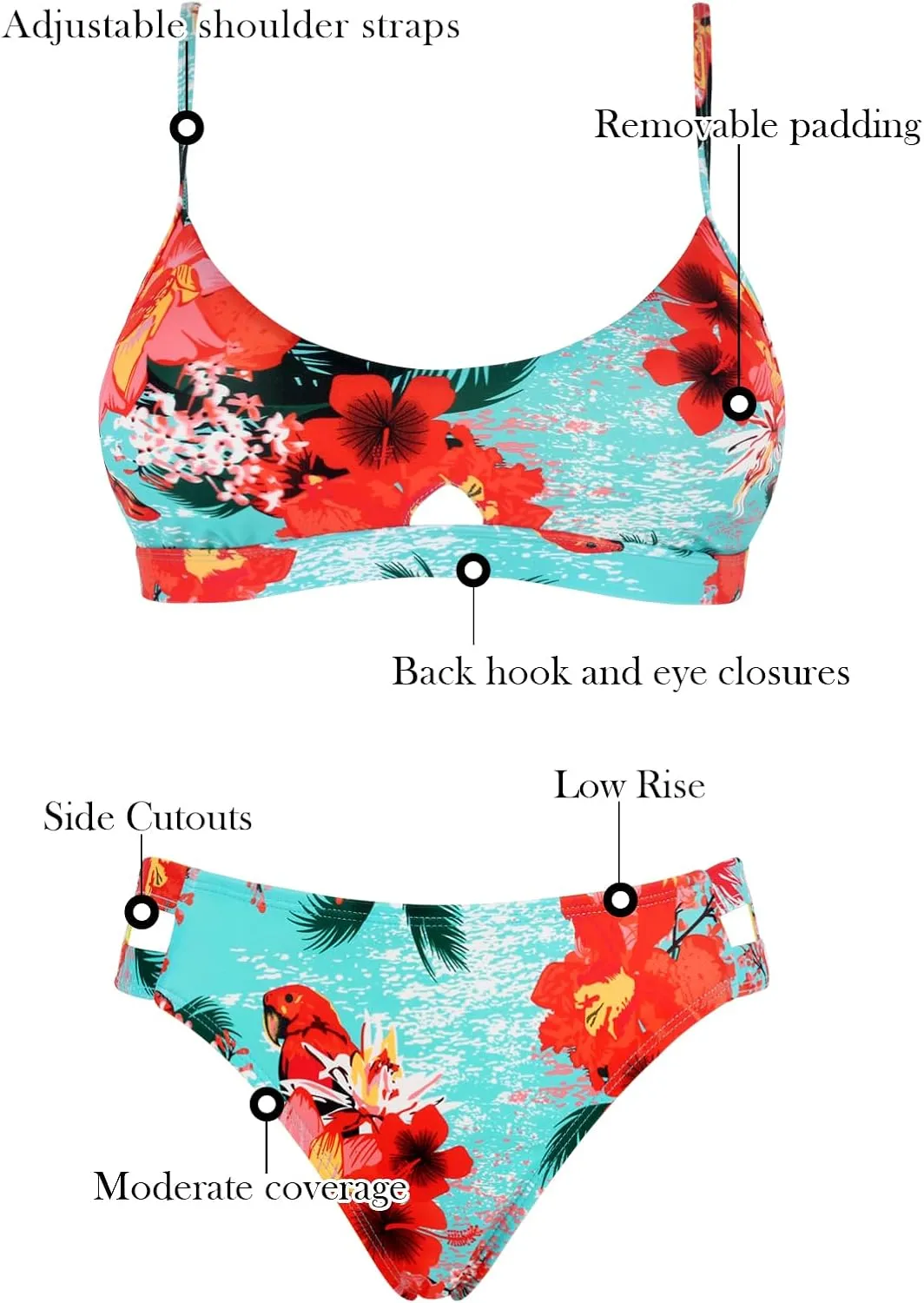 RELLECIGA Low Waisted Bikini Set for Women Scoop Neck Cutout Two Piece Swimsuit