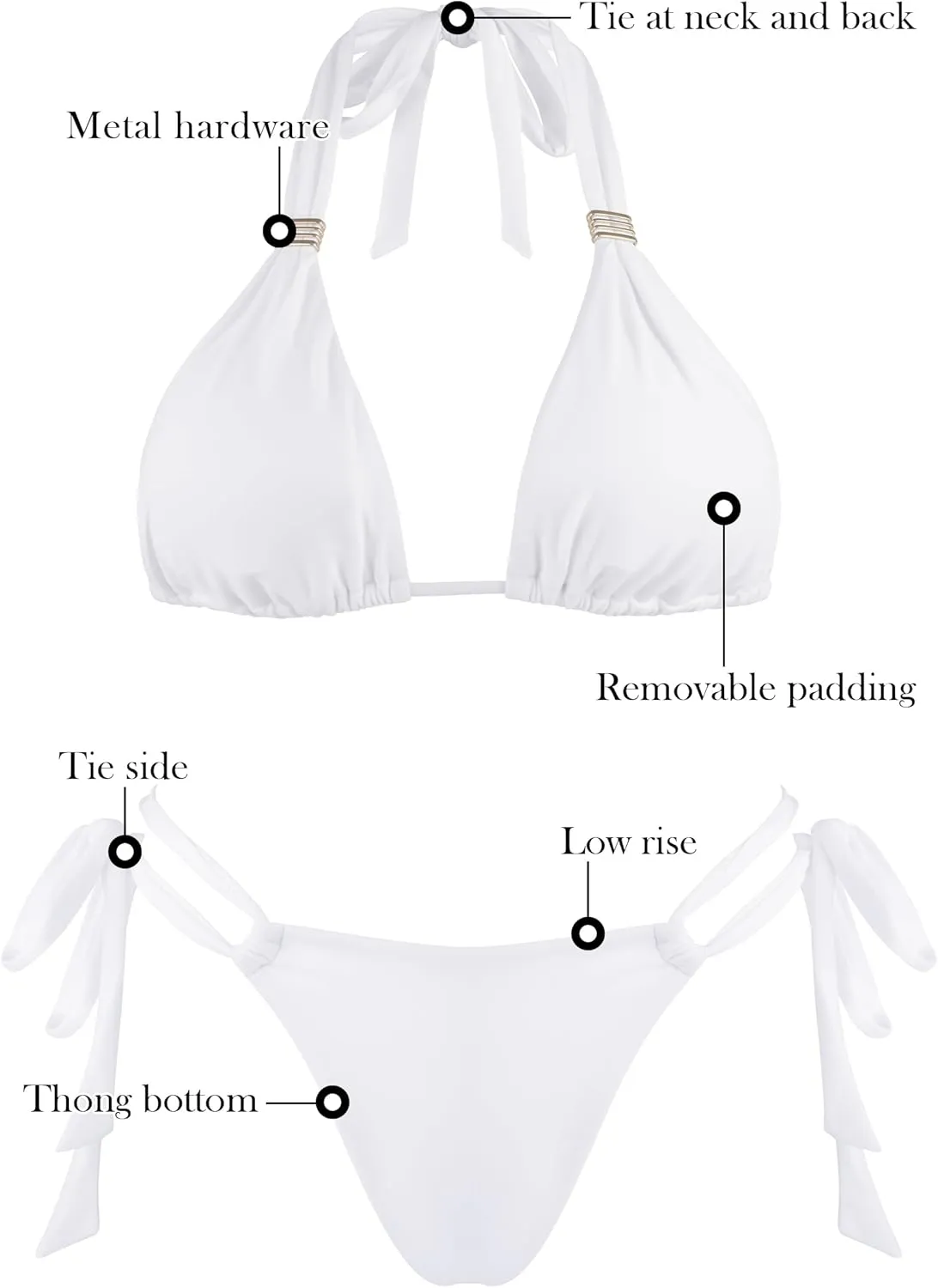 RELLECIGA Women Triangle Bikini Set Push up High Cut Thong 2 Piece Swimsuit