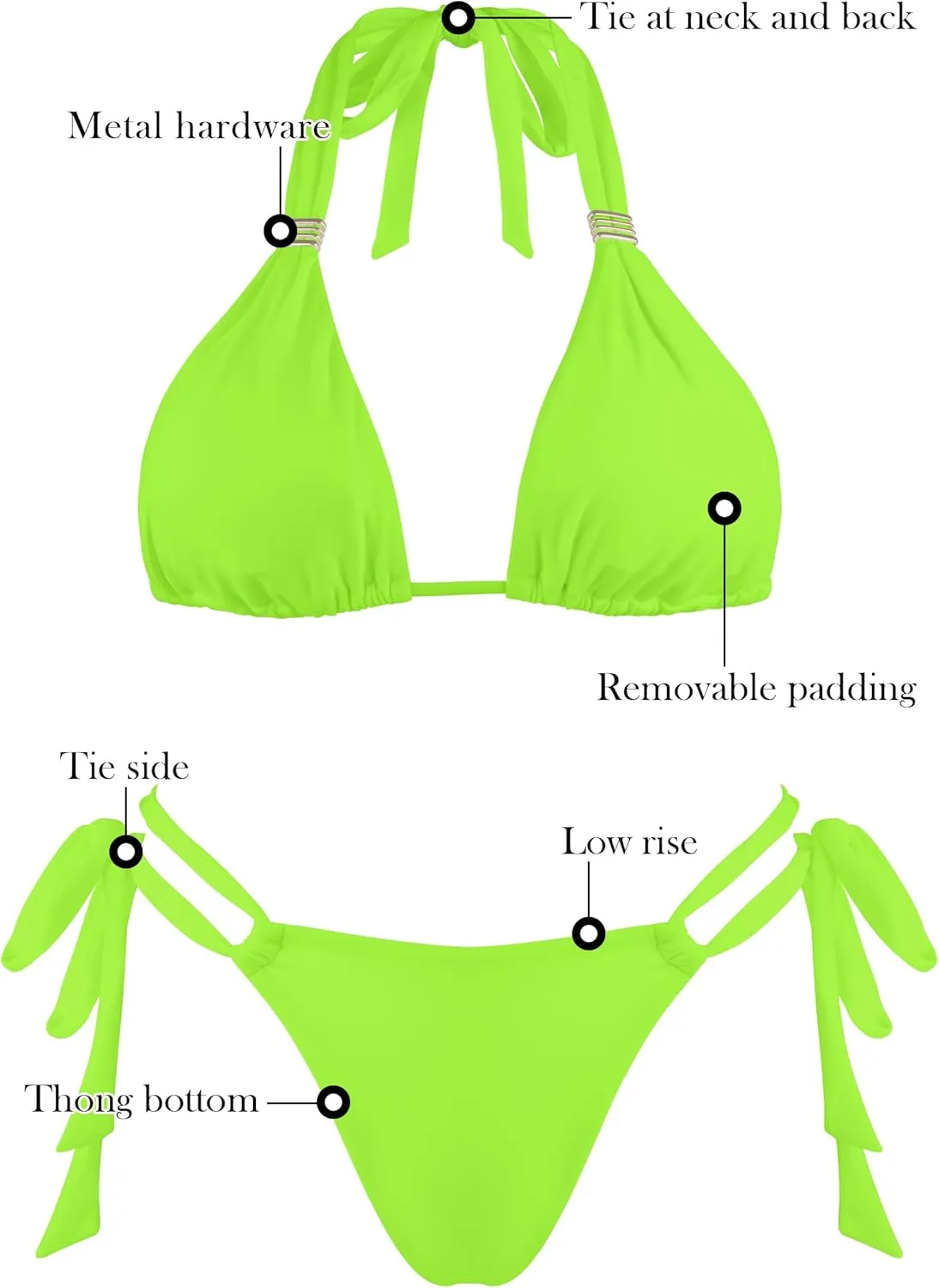 RELLECIGA Women Triangle Bikini Set Push up High Cut Thong 2 Piece Swimsuit