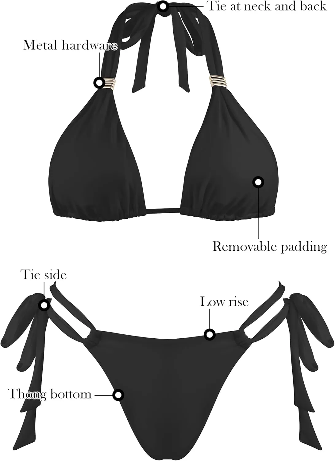 RELLECIGA Women Triangle Bikini Set Push up High Cut Thong 2 Piece Swimsuit