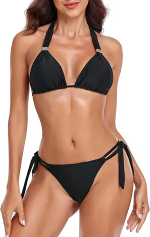 RELLECIGA Women Triangle Bikini Set Push up High Cut Thong 2 Piece Swimsuit