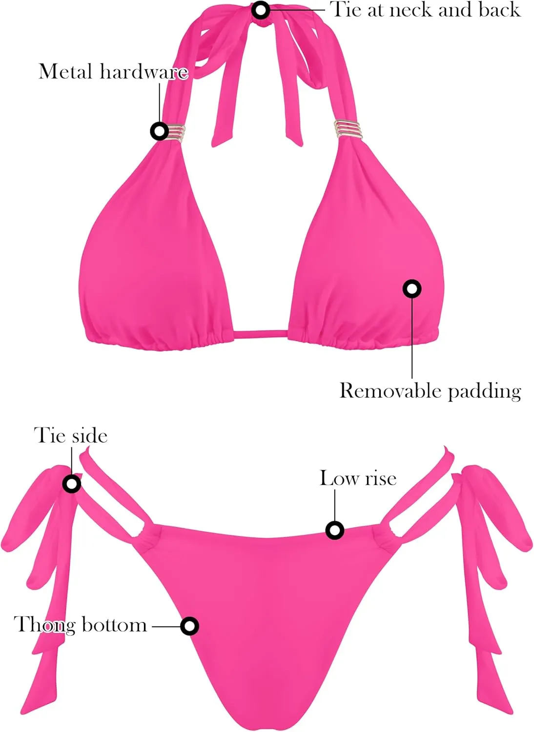 RELLECIGA Women Triangle Bikini Set Push up High Cut Thong 2 Piece Swimsuit