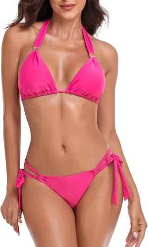 RELLECIGA Women Triangle Bikini Set Push up High Cut Thong 2 Piece Swimsuit