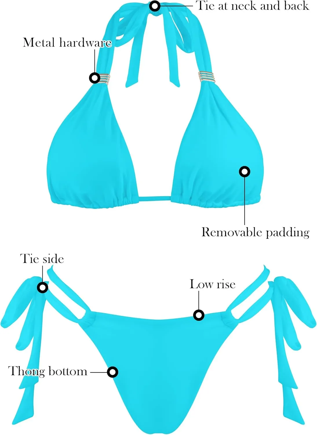 RELLECIGA Women Triangle Bikini Set Push up High Cut Thong 2 Piece Swimsuit