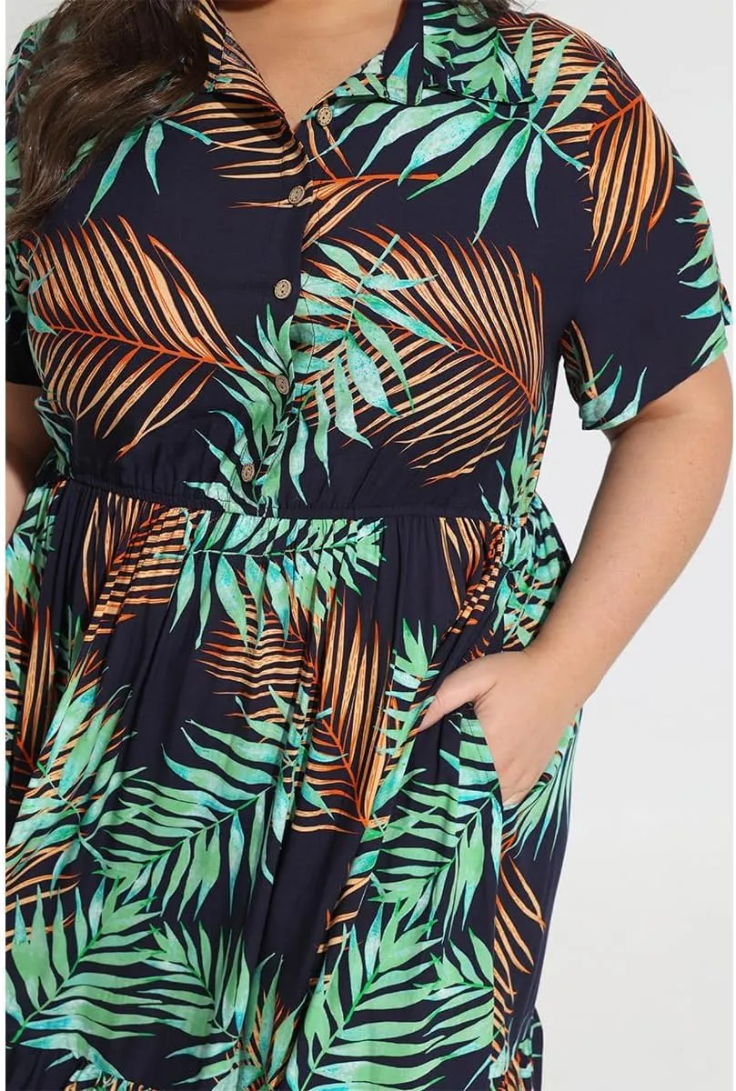 RITERA Plus Size Short Sleeve Dress for Curvy Women Button Up Floral Flowy Summer Casual Maxi Dresses with Pockets XL-5XL