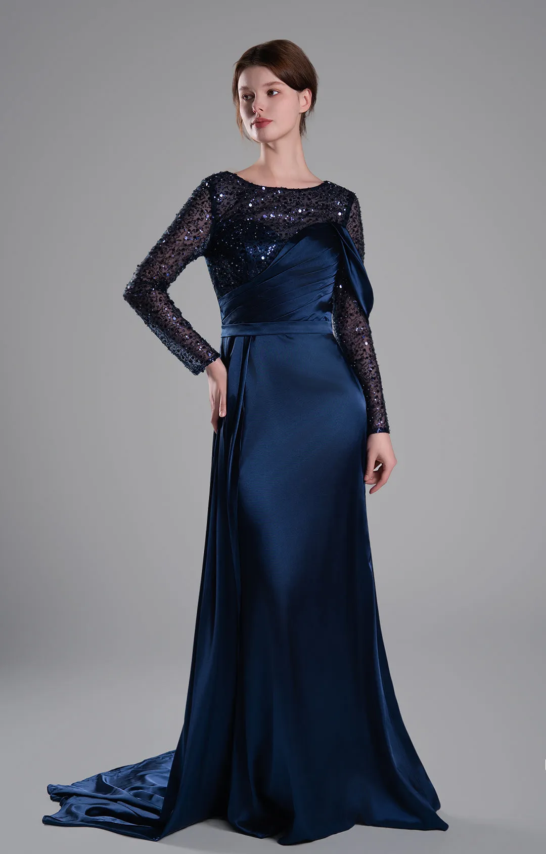Round Neck Sequin Embellished Mesh Small Trailing Dresses