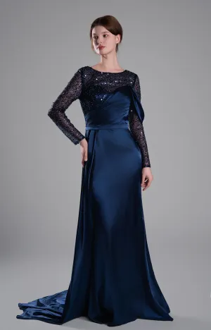 Round Neck Sequin Embellished Mesh Small Trailing Dresses