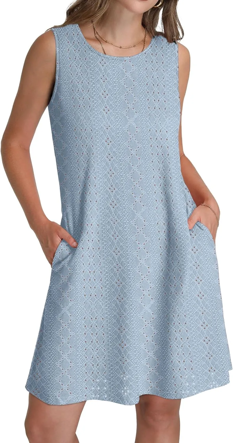 SAMPEEL Summer Dresses for Women 2025 Eyelet Sleeveless Sundresses Tank Dresses with Pockets