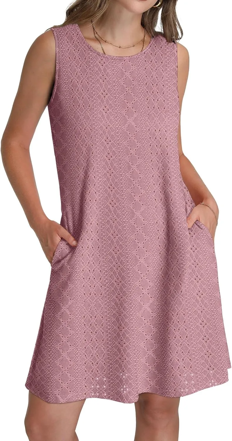 SAMPEEL Summer Dresses for Women 2025 Eyelet Sleeveless Sundresses Tank Dresses with Pockets