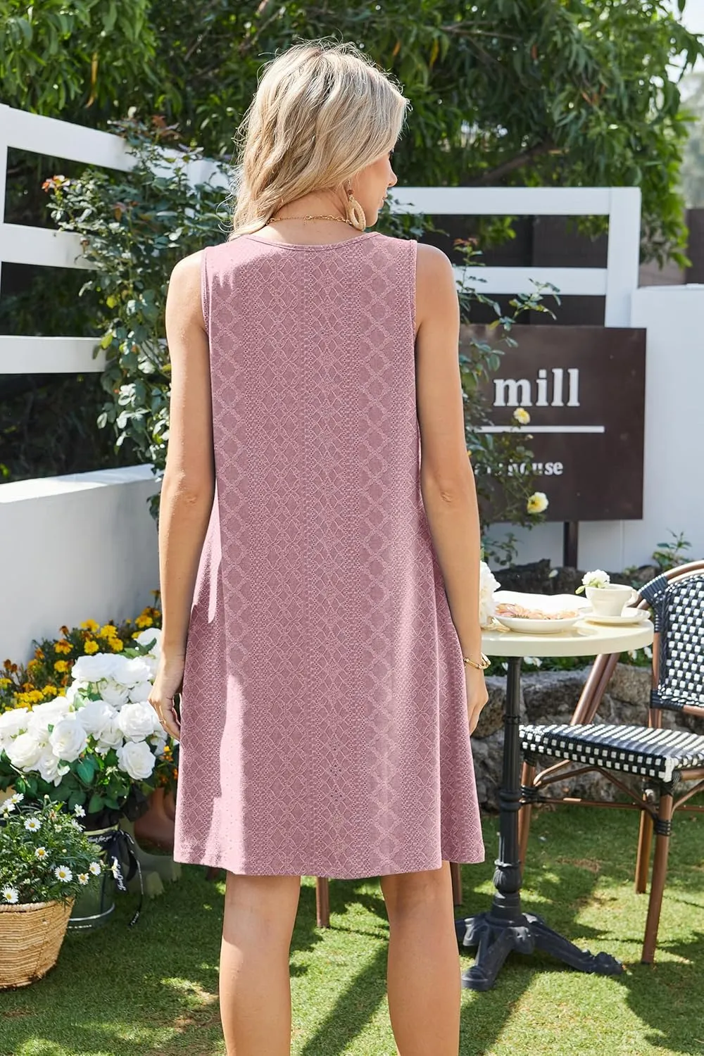 SAMPEEL Summer Dresses for Women 2025 Eyelet Sleeveless Sundresses Tank Dresses with Pockets