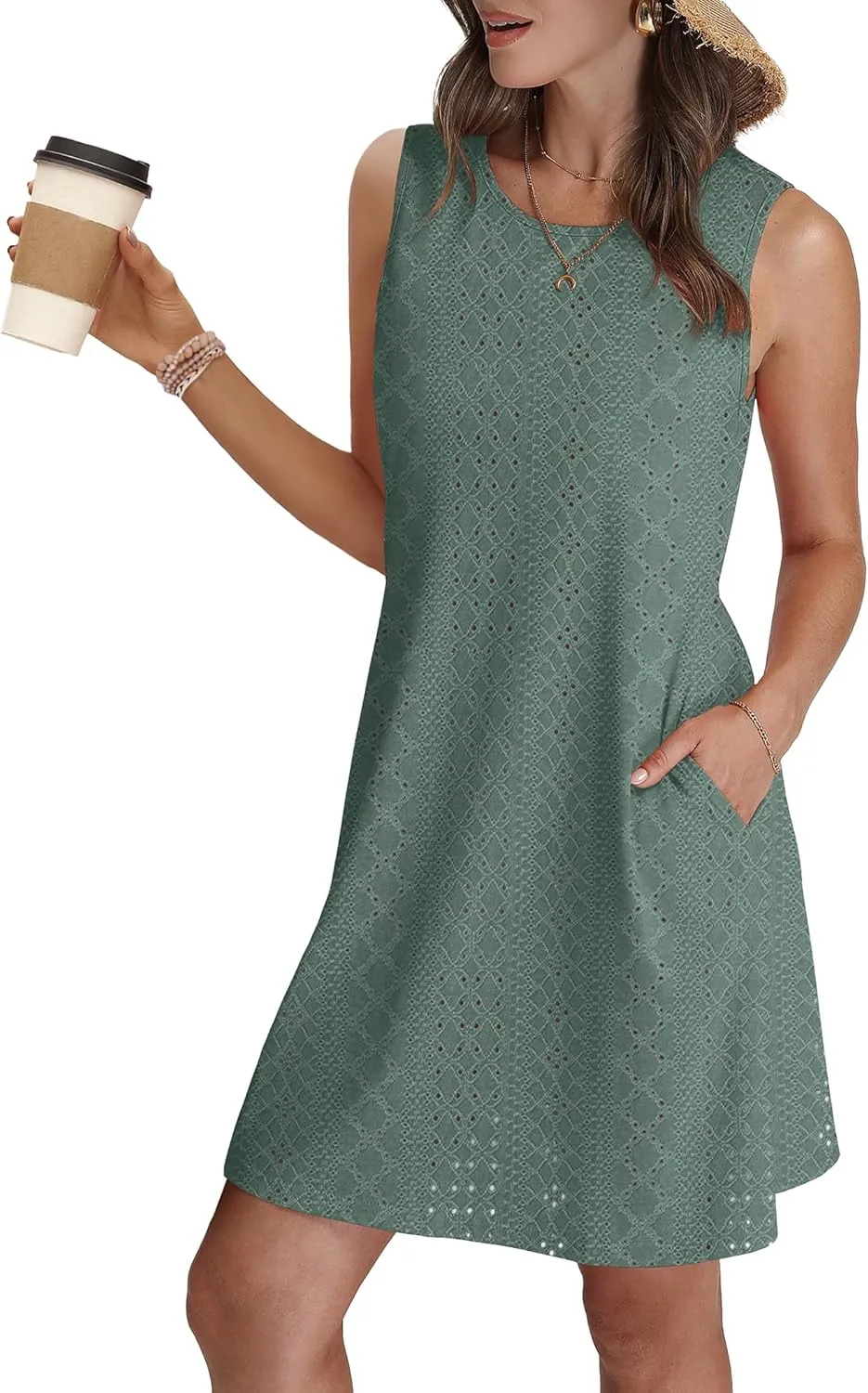 SAMPEEL Summer Dresses for Women 2025 Eyelet Sleeveless Sundresses Tank Dresses with Pockets