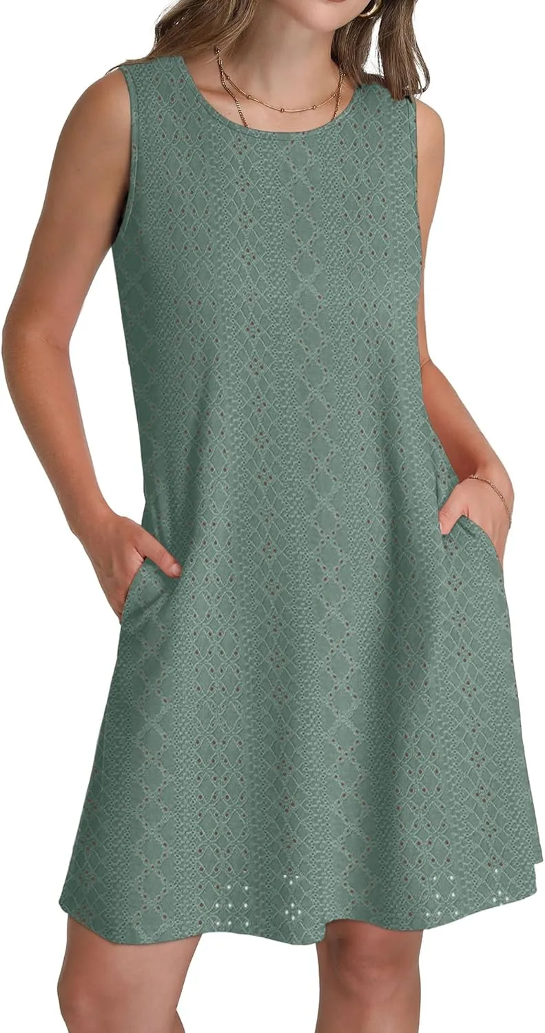 SAMPEEL Summer Dresses for Women 2025 Eyelet Sleeveless Sundresses Tank Dresses with Pockets