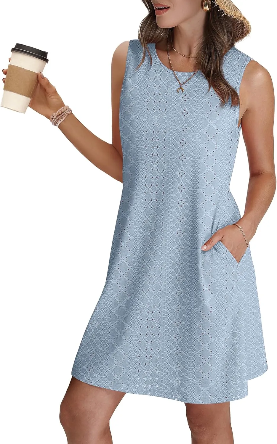 SAMPEEL Summer Dresses for Women 2025 Eyelet Sleeveless Sundresses Tank Dresses with Pockets
