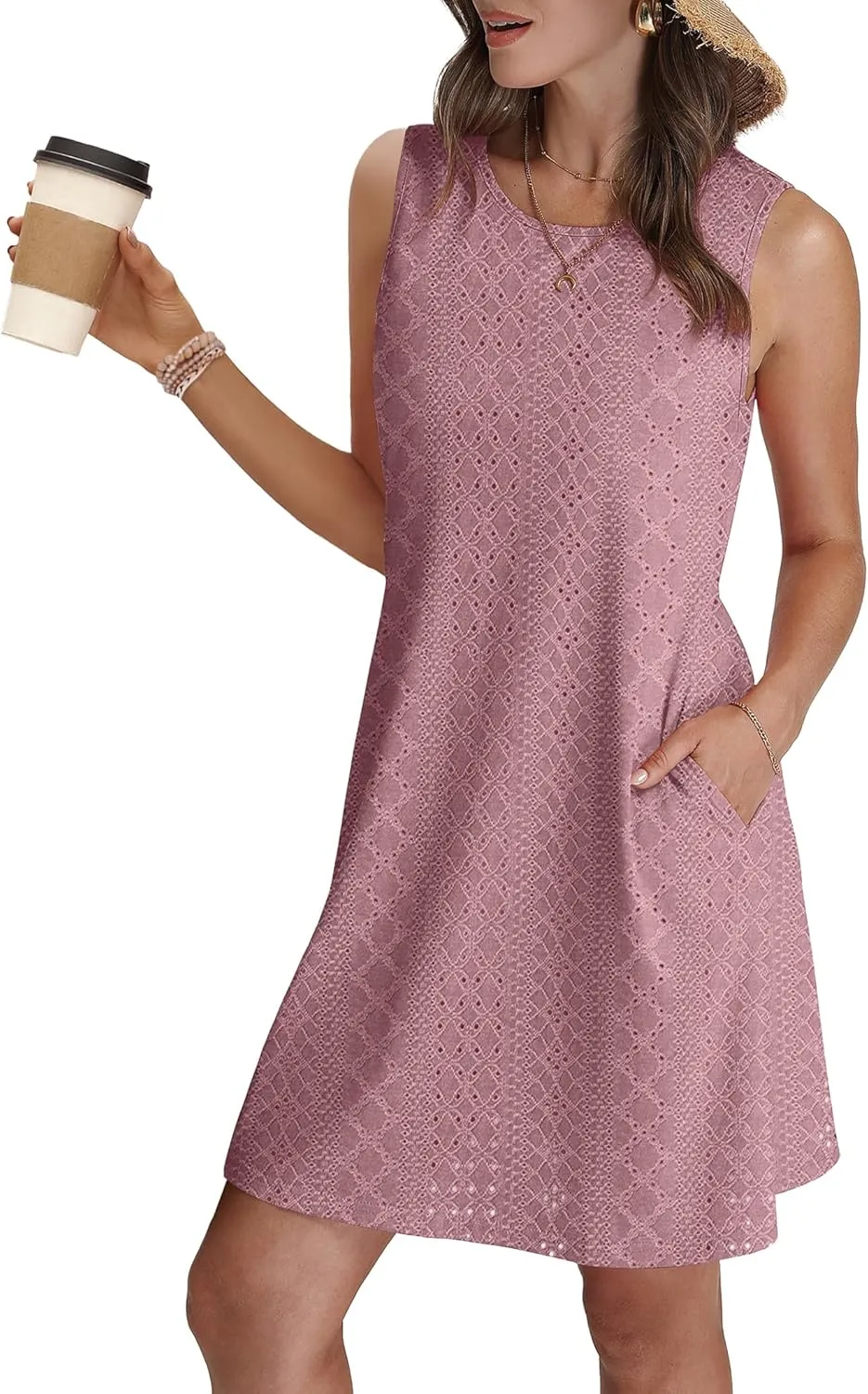 SAMPEEL Summer Dresses for Women 2025 Eyelet Sleeveless Sundresses Tank Dresses with Pockets