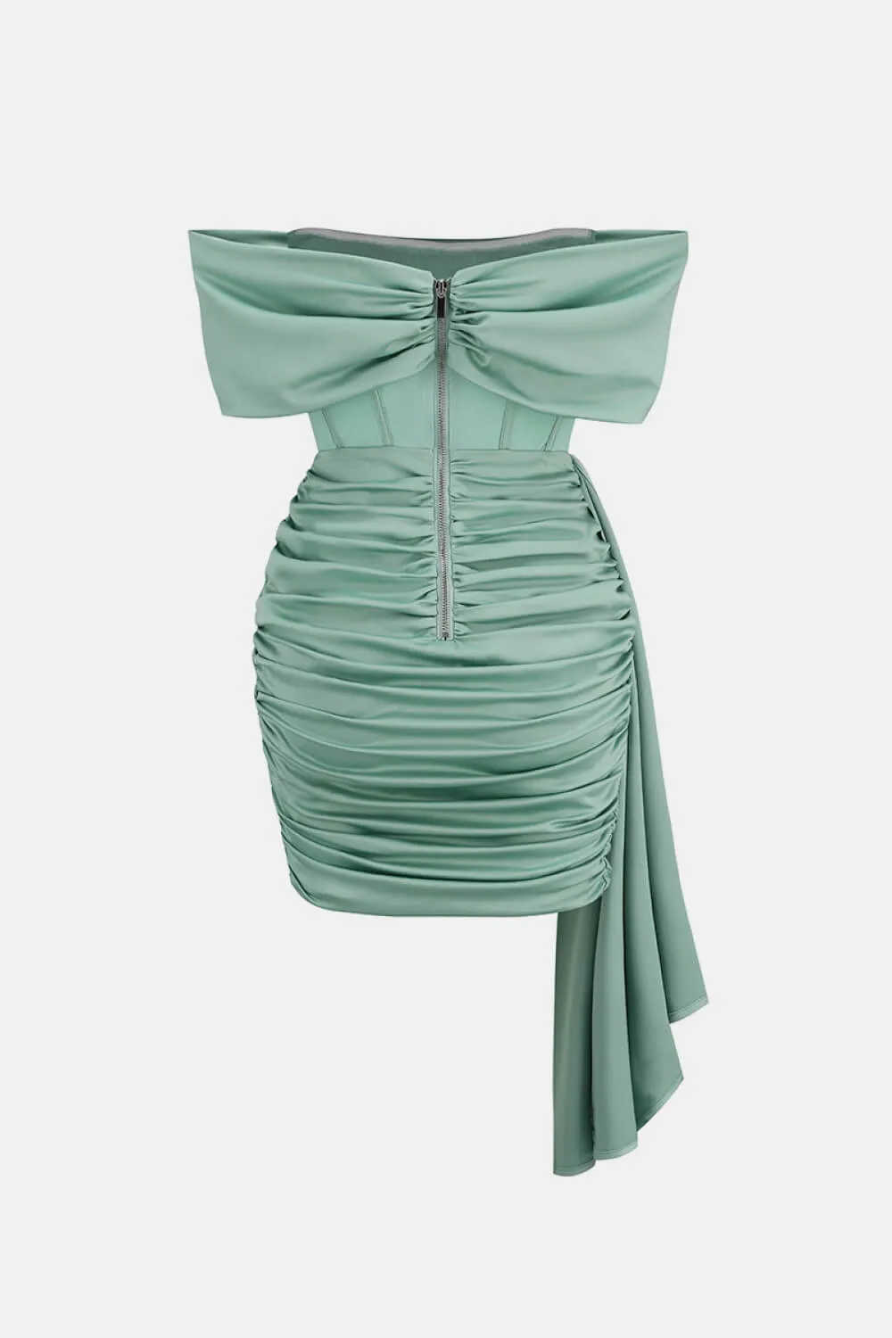 Satin Ruched Off-Shoulder Bodycon Dress
