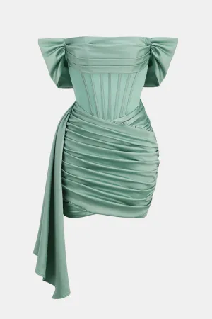 Satin Ruched Off-Shoulder Bodycon Dress