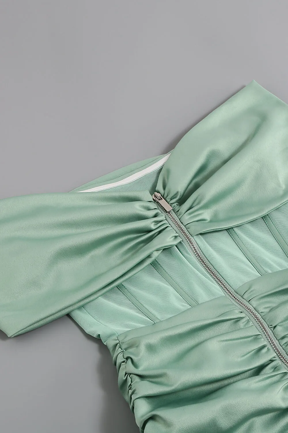 Satin Ruched Off-Shoulder Bodycon Dress