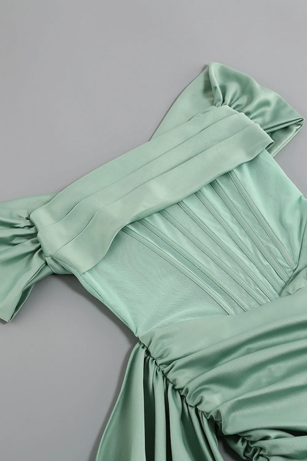 Satin Ruched Off-Shoulder Bodycon Dress
