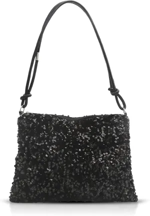Sequin Clutch Purses, Evening Bag, Leather Shoulder Strap, Underarm Bag, Shoulder Bag for Women Wedding, Prom, Parties, Travel(Black)