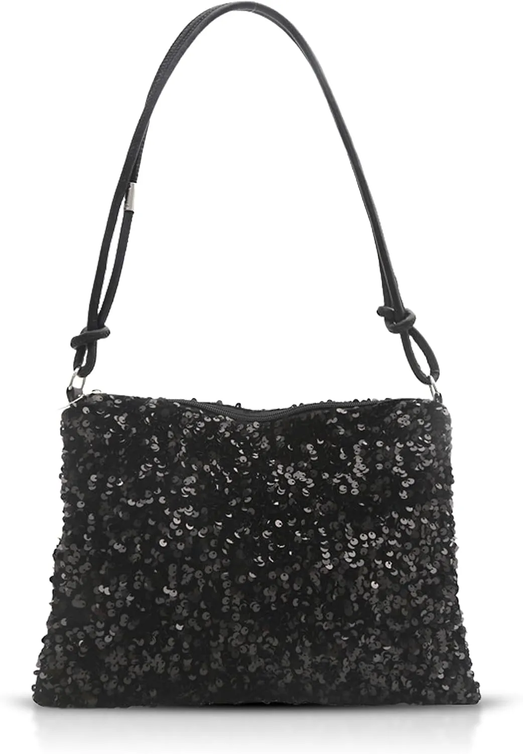Sequin Clutch Purses, Evening Bag, Leather Shoulder Strap, Underarm Bag, Shoulder Bag for Women Wedding, Prom, Parties, Travel(Black)