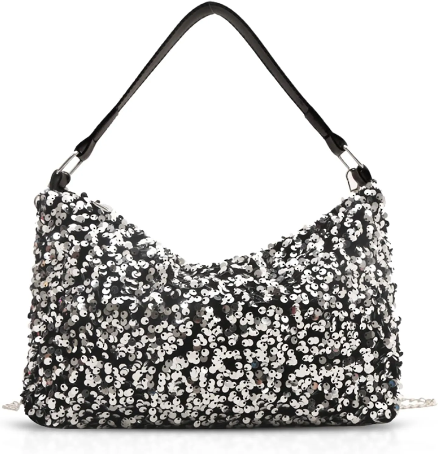 Sequin Clutch Purses for Women, Evening Bag, Leather Shoulder Strap, Underarm Bag, Shoulder Bag for Wedding, Prom, Parties, Travel(Silver)