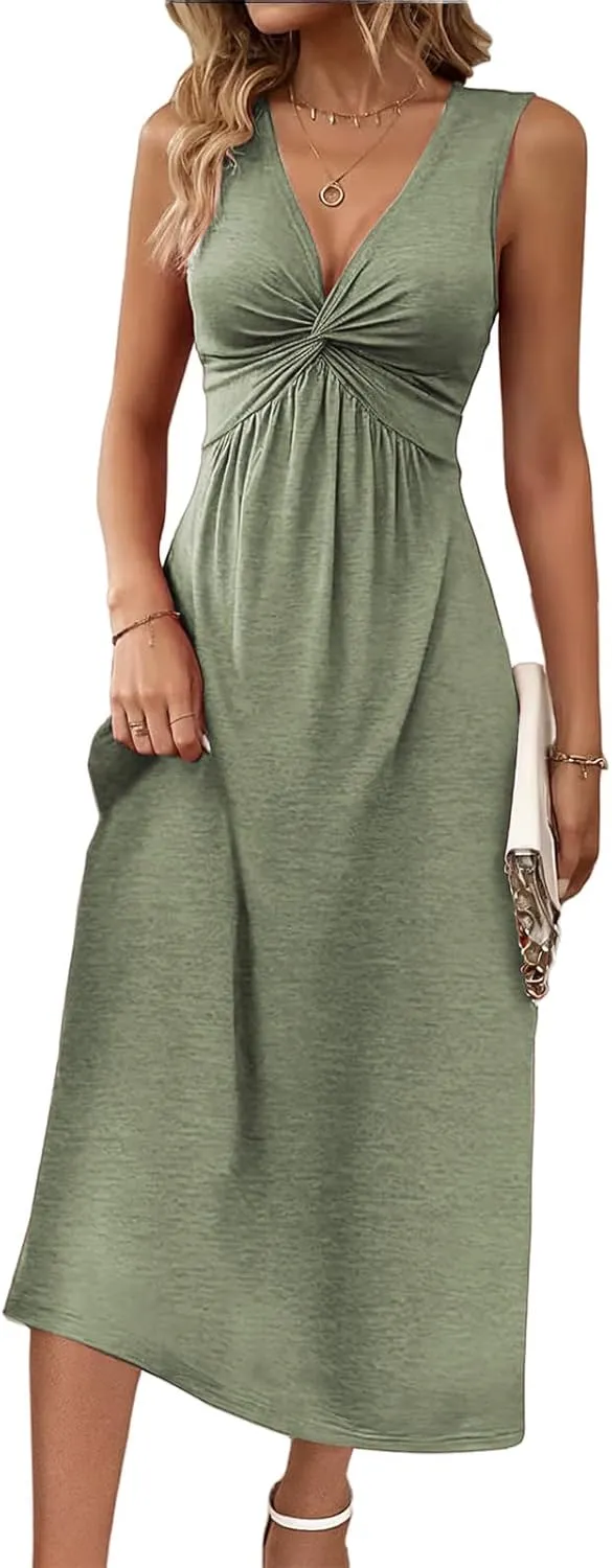 Sexy Dresses for Women Sleeveless Mini Dresses Twist Front V Neck Ruffle Summer Dress Elegant Club Party Tunic Dress
