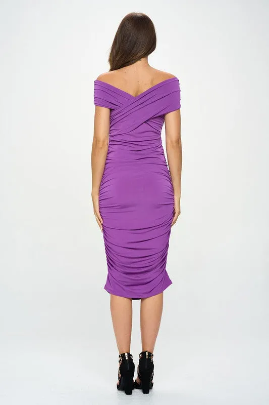 Solid Off Shoulder Midi Bodycon Dress
