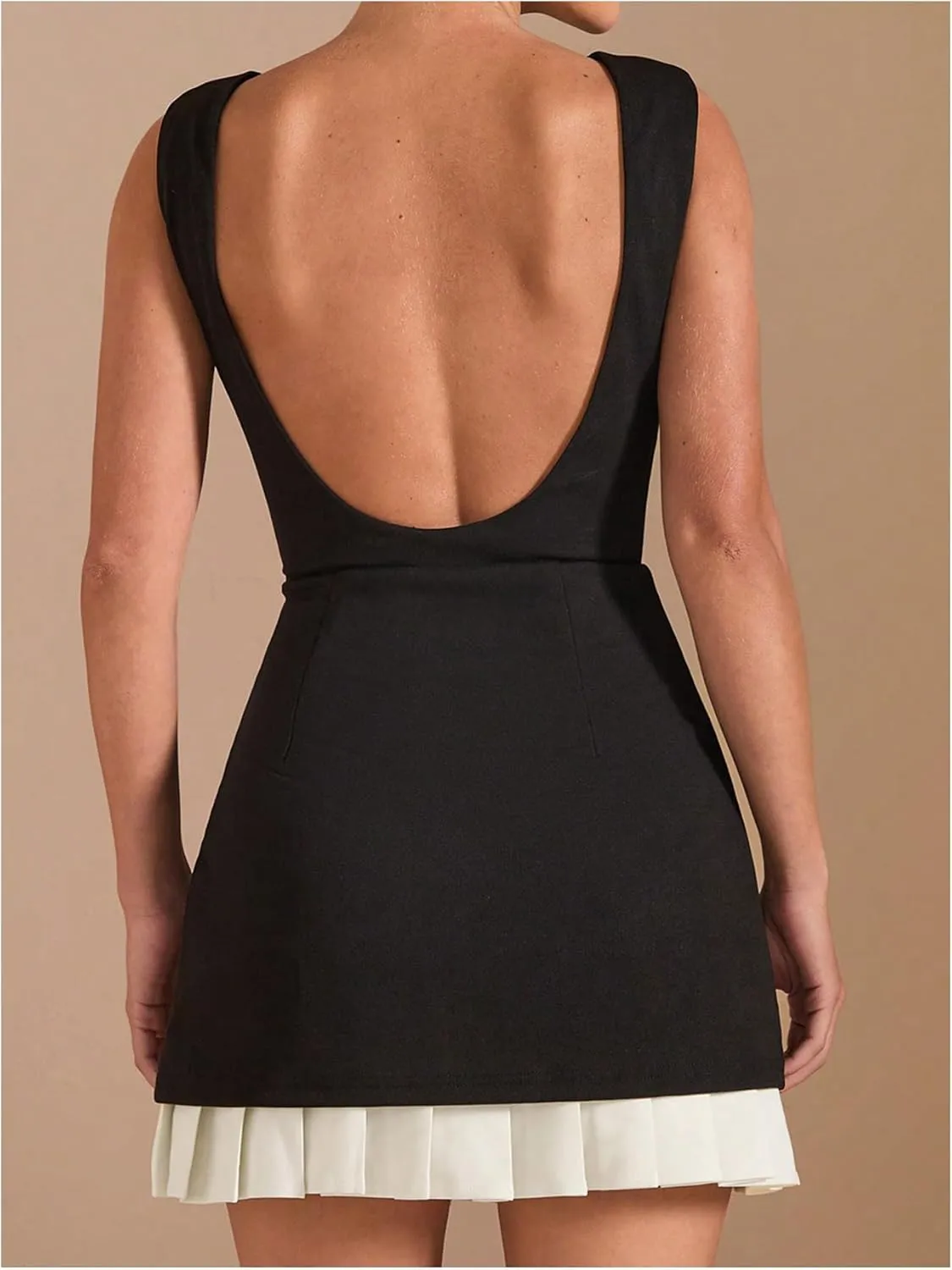 SOLY HUX Women's Pleated Mini Dress Sleeveless Round Neck Backless Party Tank Dresses