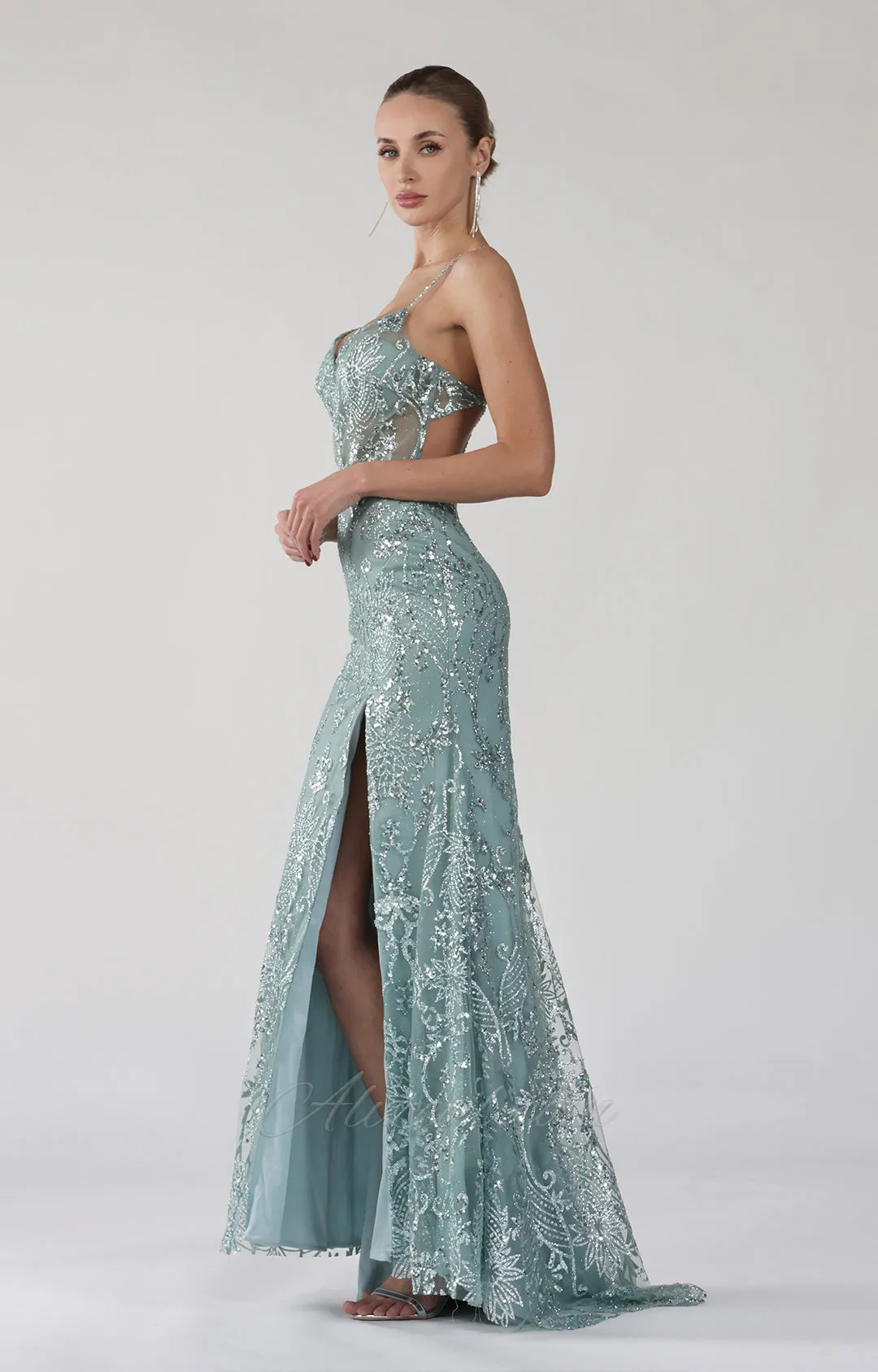 Spaghetti Straps Sequin Embellishments Side Split  Mermaid