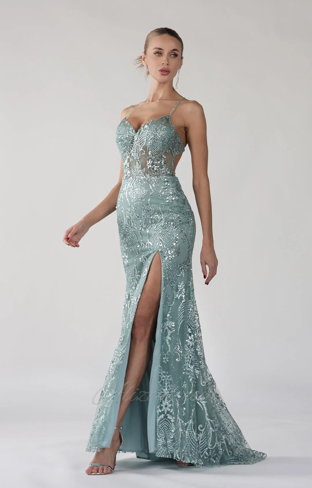 Spaghetti Straps Sequin Embellishments Side Split  Mermaid