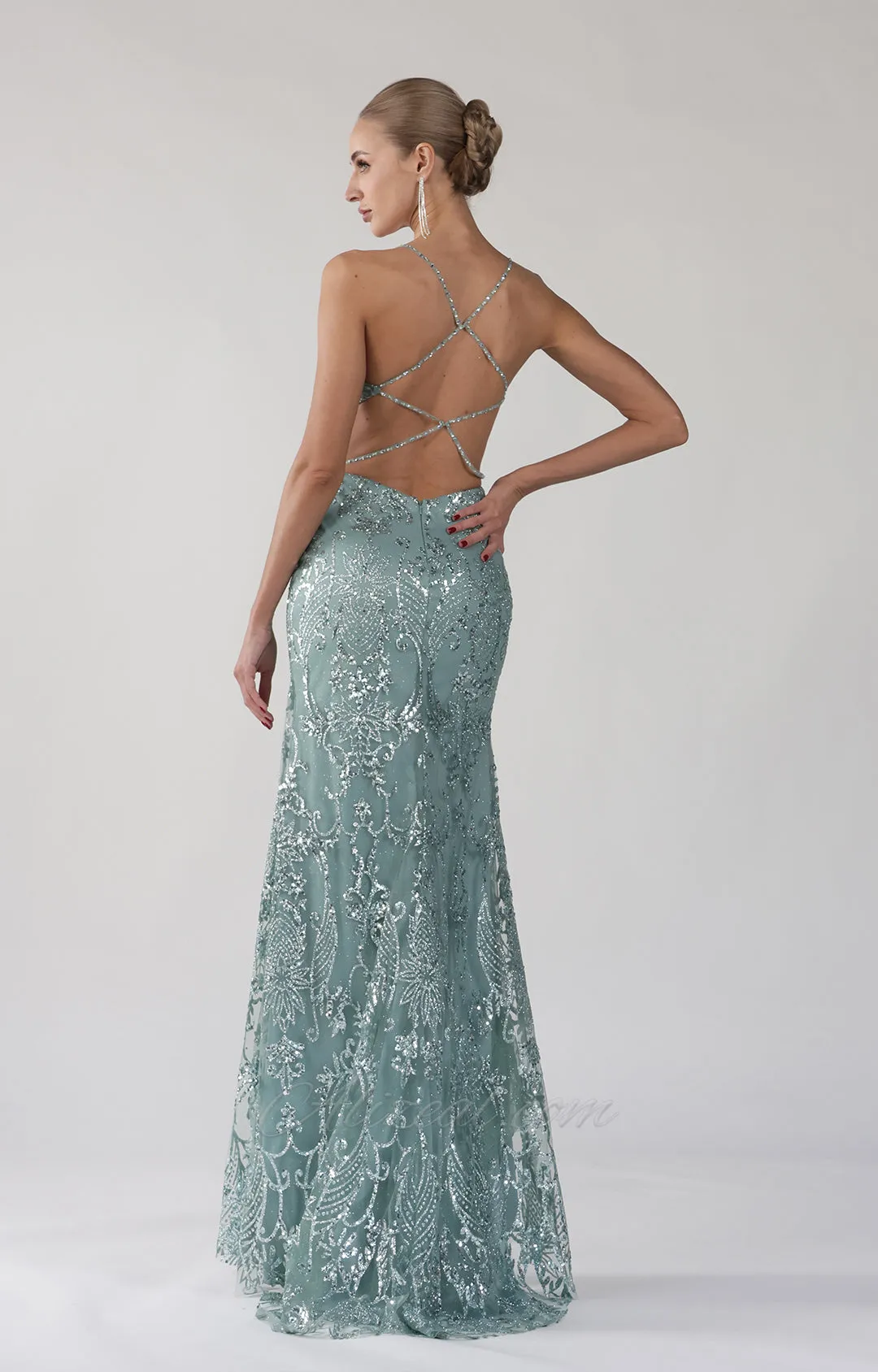 Spaghetti Straps Sequin Embellishments Side Split  Mermaid