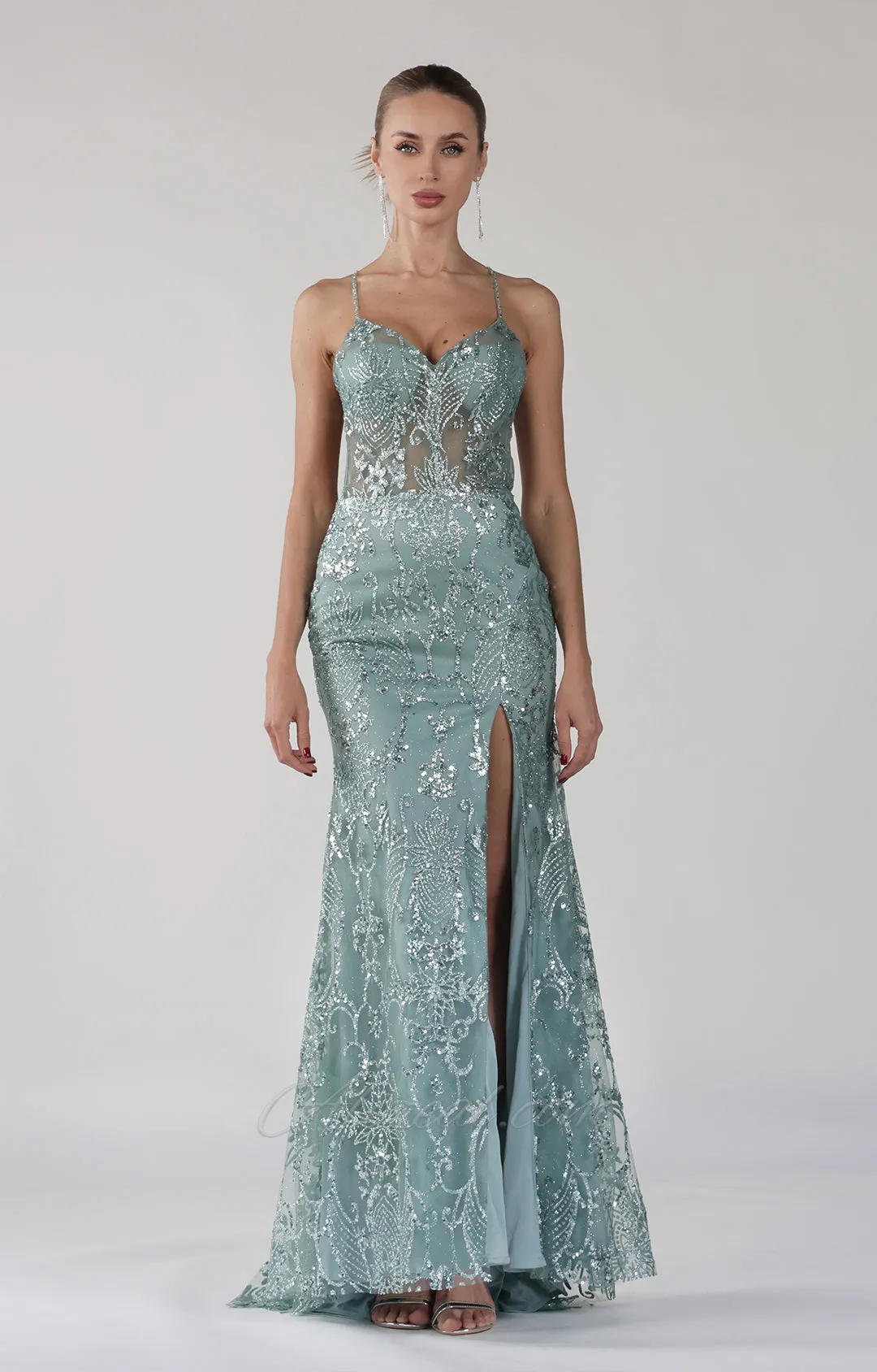 Spaghetti Straps Sequin Embellishments Side Split  Mermaid